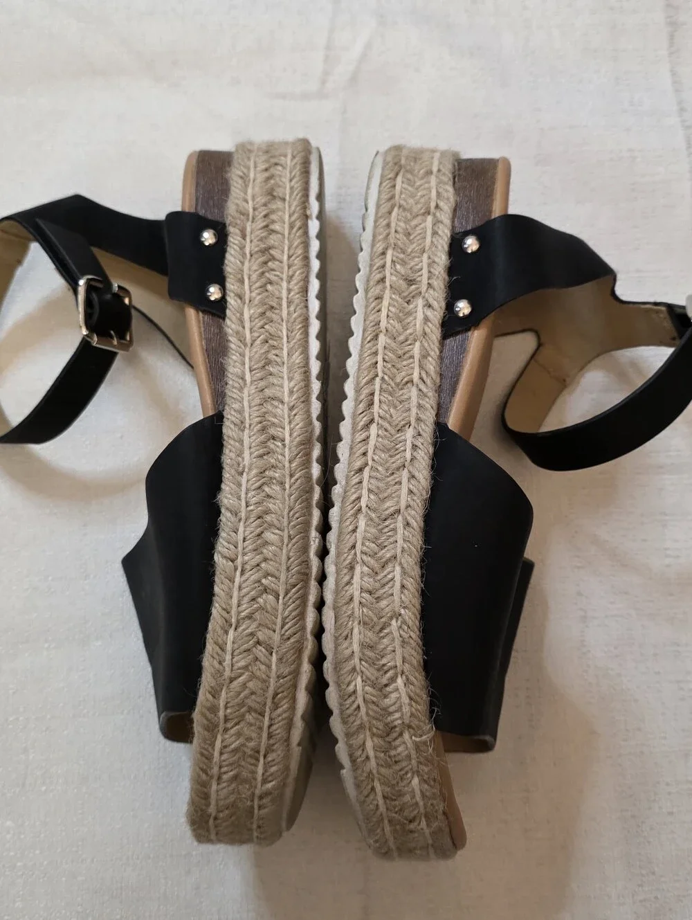 Black Espadrille Platform Sandals Ankle Strap Size 8
